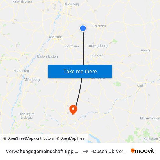 Verwaltungsgemeinschaft Eppingen to Hausen Ob Verena map