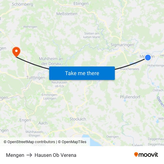 Mengen to Hausen Ob Verena map