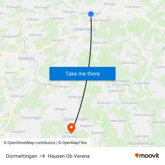 Dormettingen to Hausen Ob Verena map