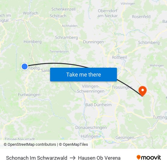 Schonach Im Schwarzwald to Hausen Ob Verena map