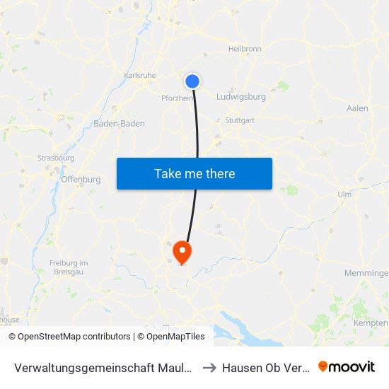Verwaltungsgemeinschaft Maulbronn to Hausen Ob Verena map