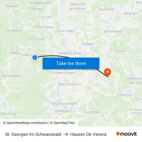 St. Georgen Im Schwarzwald to Hausen Ob Verena map