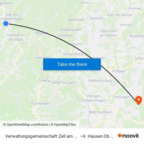 Verwaltungsgemeinschaft Zell am Harmersbach to Hausen Ob Verena map