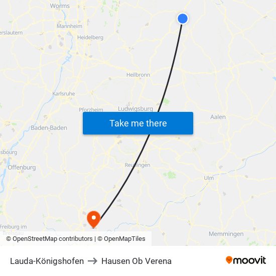 Lauda-Königshofen to Hausen Ob Verena map