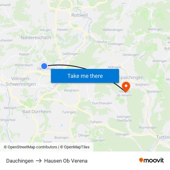 Dauchingen to Hausen Ob Verena map