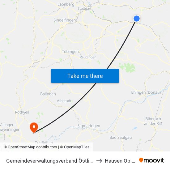 Gemeindeverwaltungsverband Östlicher Schurwald to Hausen Ob Verena map
