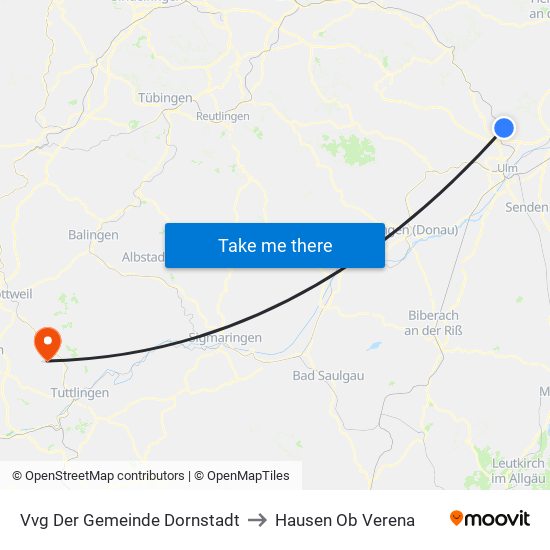 Vvg Der Gemeinde Dornstadt to Hausen Ob Verena map