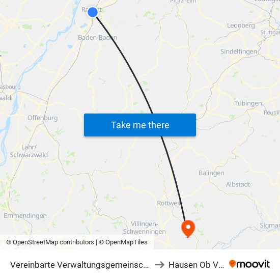Vereinbarte Verwaltungsgemeinschaft Rastatt to Hausen Ob Verena map