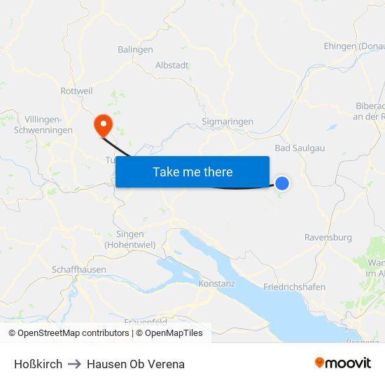 Hoßkirch to Hausen Ob Verena map