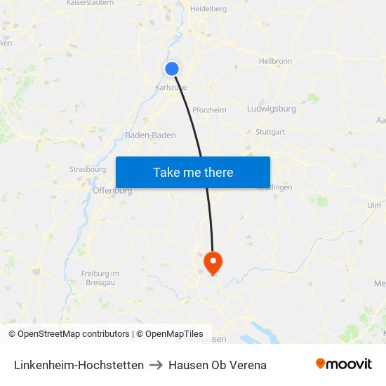 Linkenheim-Hochstetten to Hausen Ob Verena map