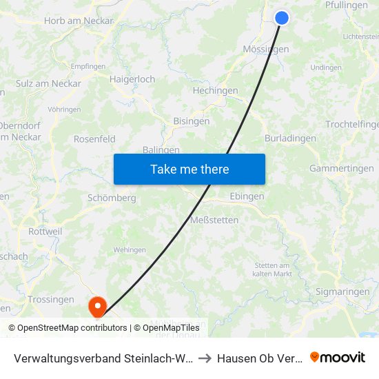 Verwaltungsverband Steinlach-Wiesaz to Hausen Ob Verena map