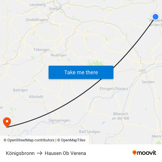 Königsbronn to Hausen Ob Verena map