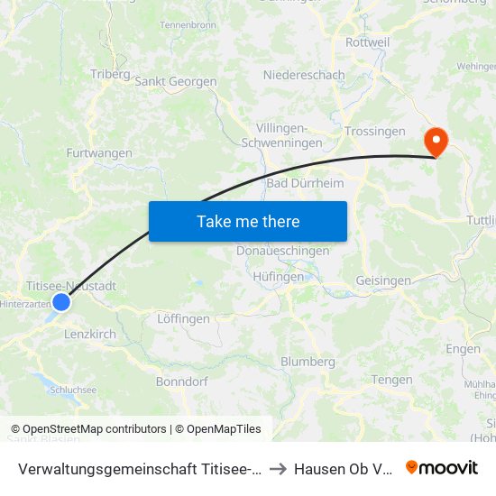 Verwaltungsgemeinschaft Titisee-Neustadt to Hausen Ob Verena map