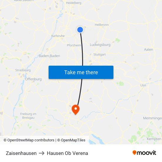 Zaisenhausen to Hausen Ob Verena map