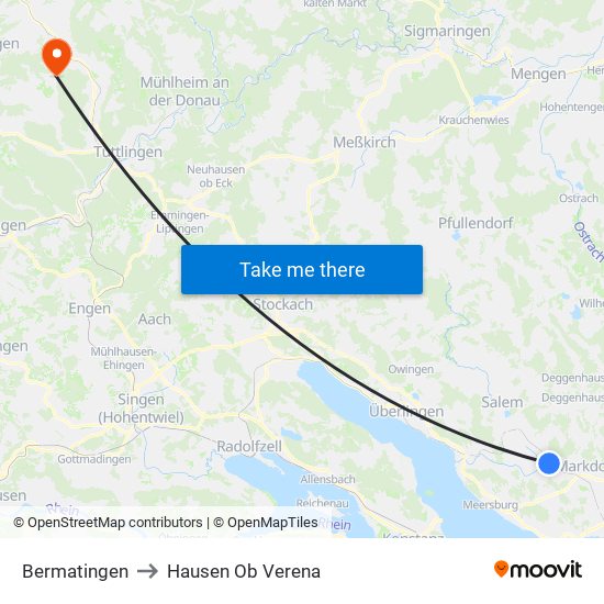 Bermatingen to Hausen Ob Verena map