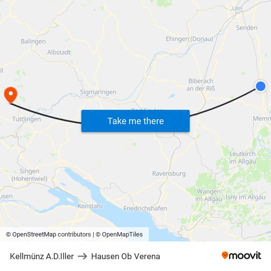 Kellmünz A.D.Iller to Hausen Ob Verena map