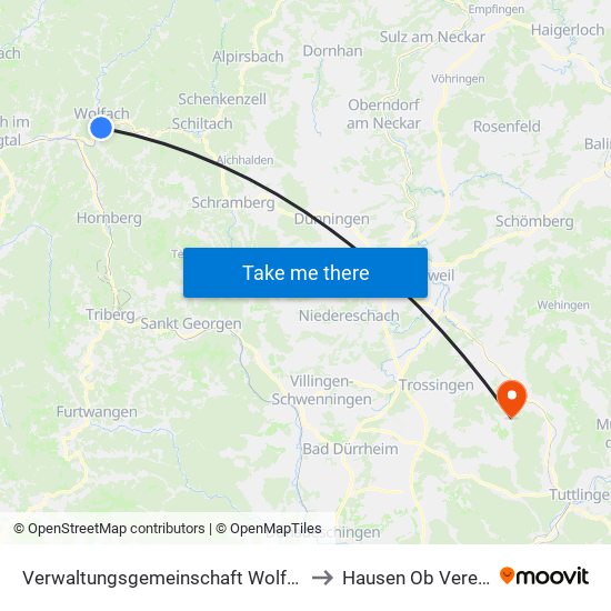 Verwaltungsgemeinschaft Wolfach to Hausen Ob Verena map