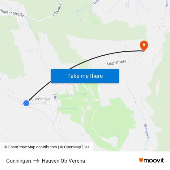 Gunningen to Hausen Ob Verena map
