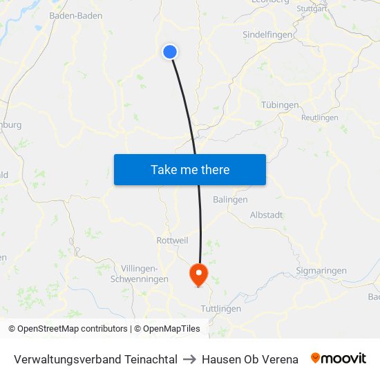 Verwaltungsverband Teinachtal to Hausen Ob Verena map