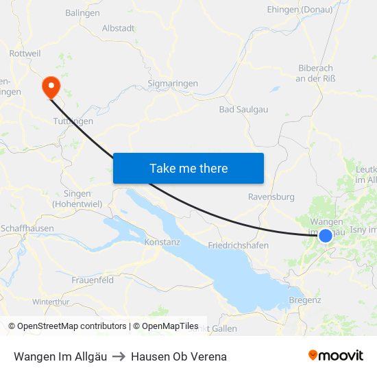 Wangen Im Allgäu to Hausen Ob Verena map