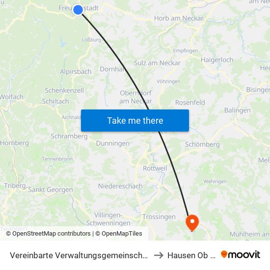 Vereinbarte Verwaltungsgemeinschaft Freudenstadt to Hausen Ob Verena map