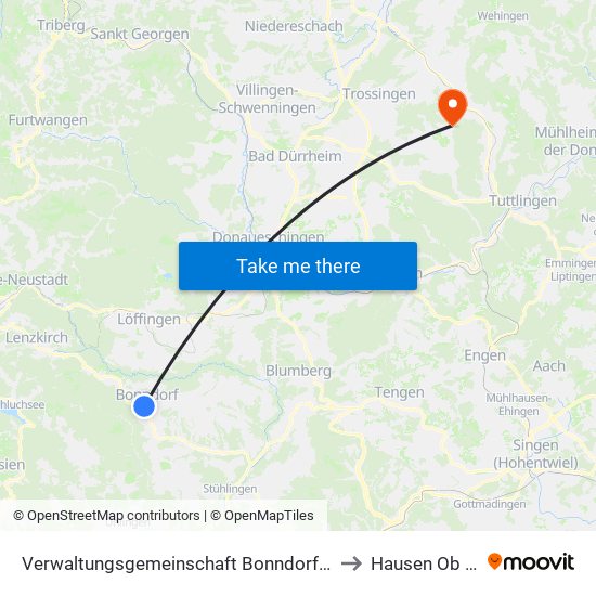 Verwaltungsgemeinschaft Bonndorf Im Schwarzwald to Hausen Ob Verena map