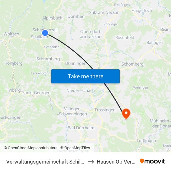 Verwaltungsgemeinschaft Schiltach to Hausen Ob Verena map