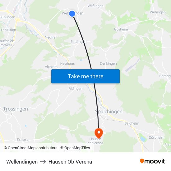 Wellendingen to Hausen Ob Verena map