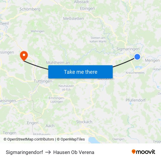 Sigmaringendorf to Hausen Ob Verena map