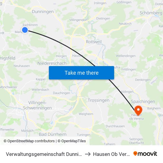 Verwaltungsgemeinschaft Dunningen to Hausen Ob Verena map
