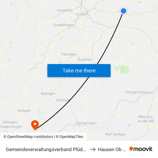 Gemeindeverwaltungsverband Plüderhausen-Urbach to Hausen Ob Verena map