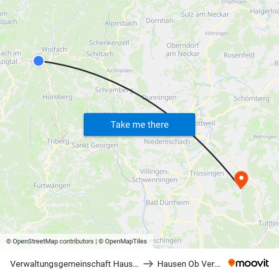 Verwaltungsgemeinschaft Hausach to Hausen Ob Verena map