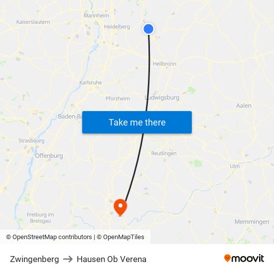Zwingenberg to Hausen Ob Verena map