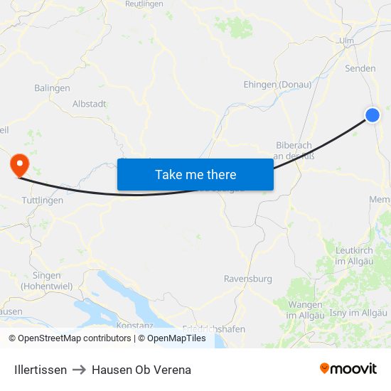 Illertissen to Hausen Ob Verena map