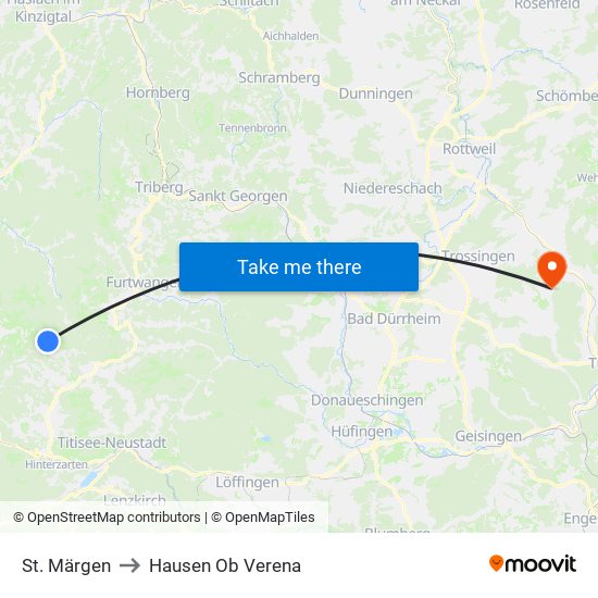 St. Märgen to Hausen Ob Verena map