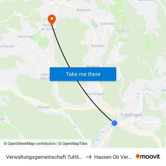 Verwaltungsgemeinschaft Tuttlingen to Hausen Ob Verena map