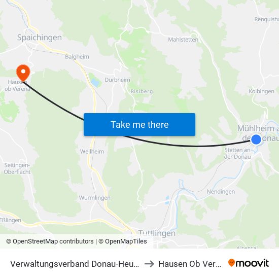 Verwaltungsverband Donau-Heuberg to Hausen Ob Verena map