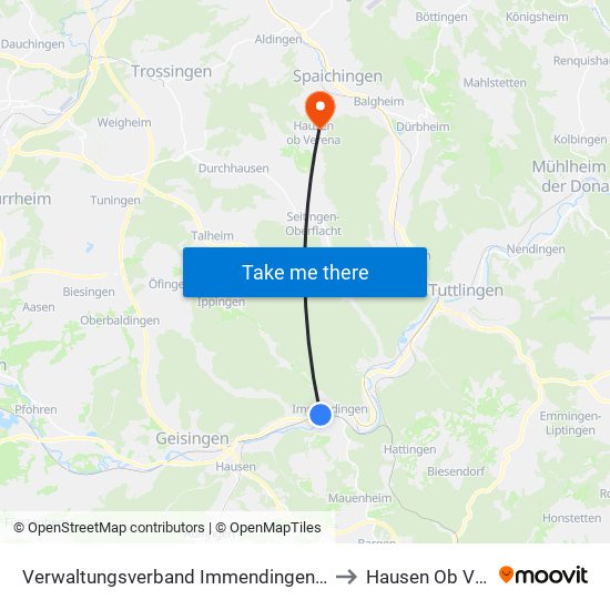 Verwaltungsverband Immendingen-Geisingen to Hausen Ob Verena map