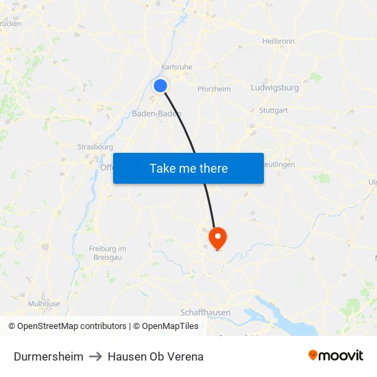 Durmersheim to Hausen Ob Verena map