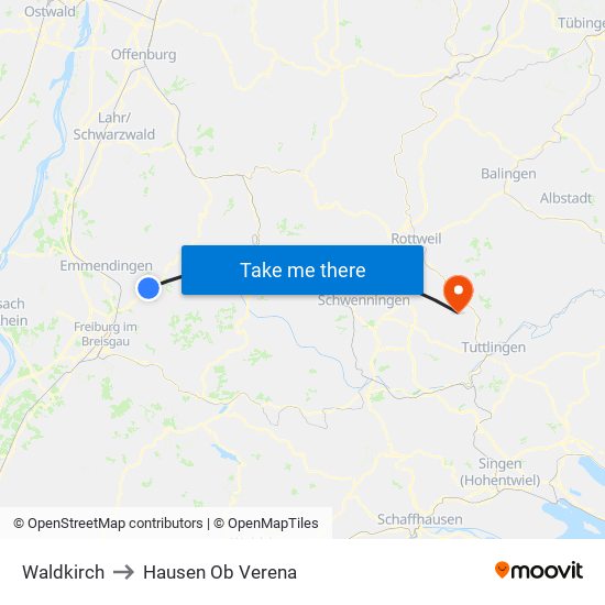 Waldkirch to Hausen Ob Verena map