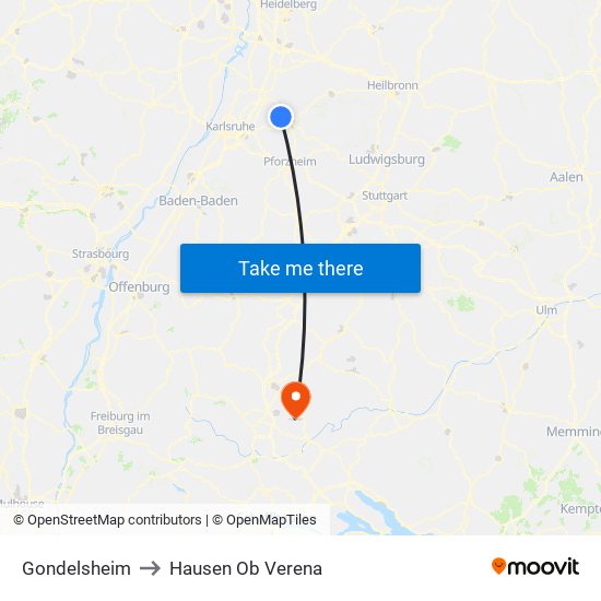 Gondelsheim to Hausen Ob Verena map