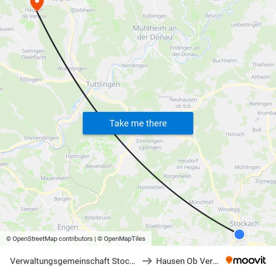 Verwaltungsgemeinschaft Stockach to Hausen Ob Verena map