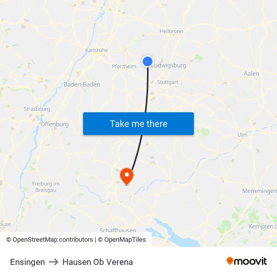 Ensingen to Hausen Ob Verena map