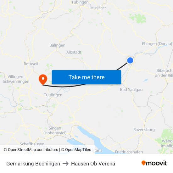 Gemarkung Bechingen to Hausen Ob Verena map