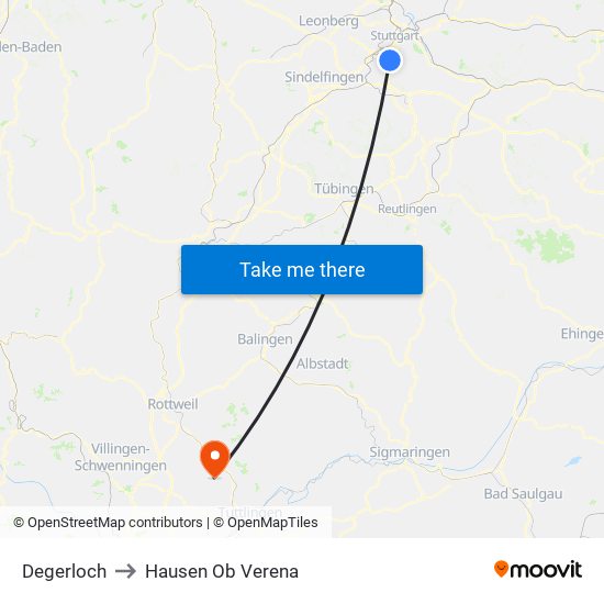 Degerloch to Hausen Ob Verena map