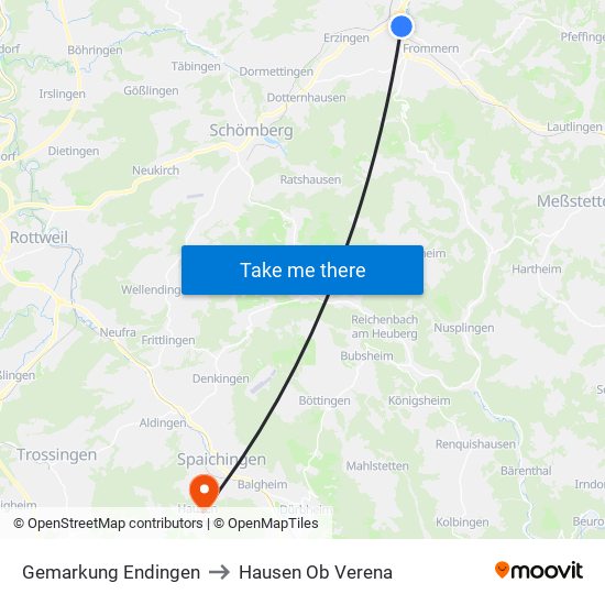 Gemarkung Endingen to Hausen Ob Verena map