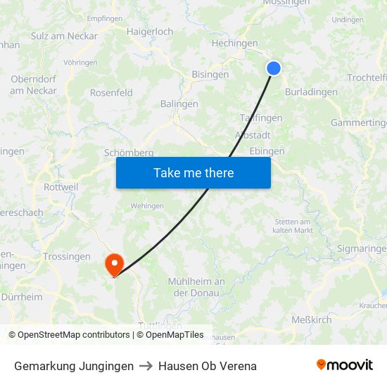 Gemarkung Jungingen to Hausen Ob Verena map