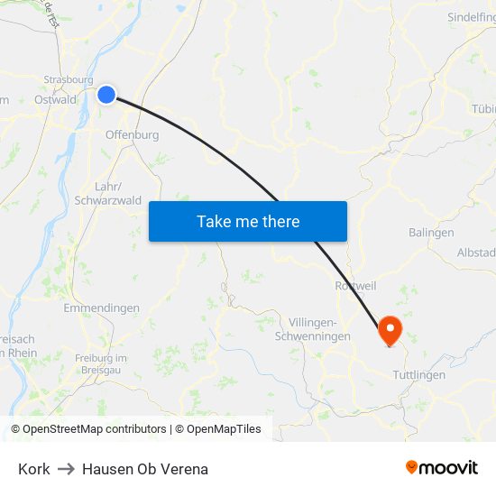 Kork to Hausen Ob Verena map