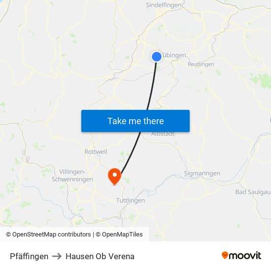 Pfäffingen to Hausen Ob Verena map