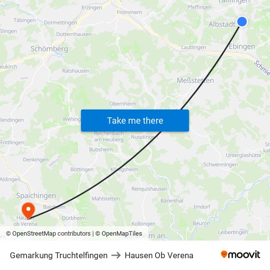 Gemarkung Truchtelfingen to Hausen Ob Verena map